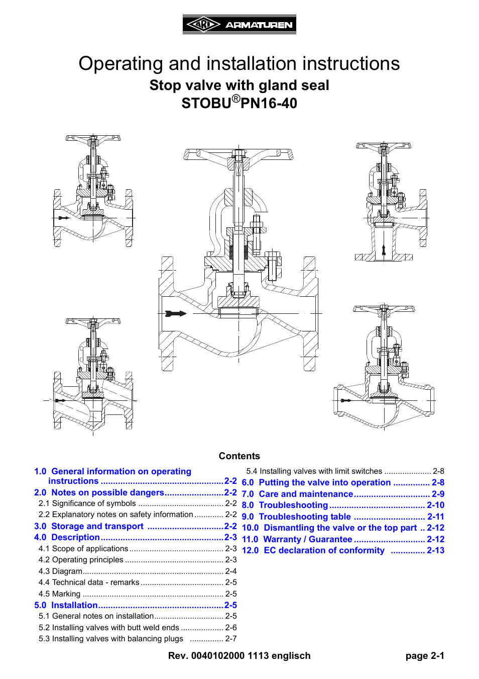 ARI Armaturen STOBU PN 40 EN User Manual | 13 pages