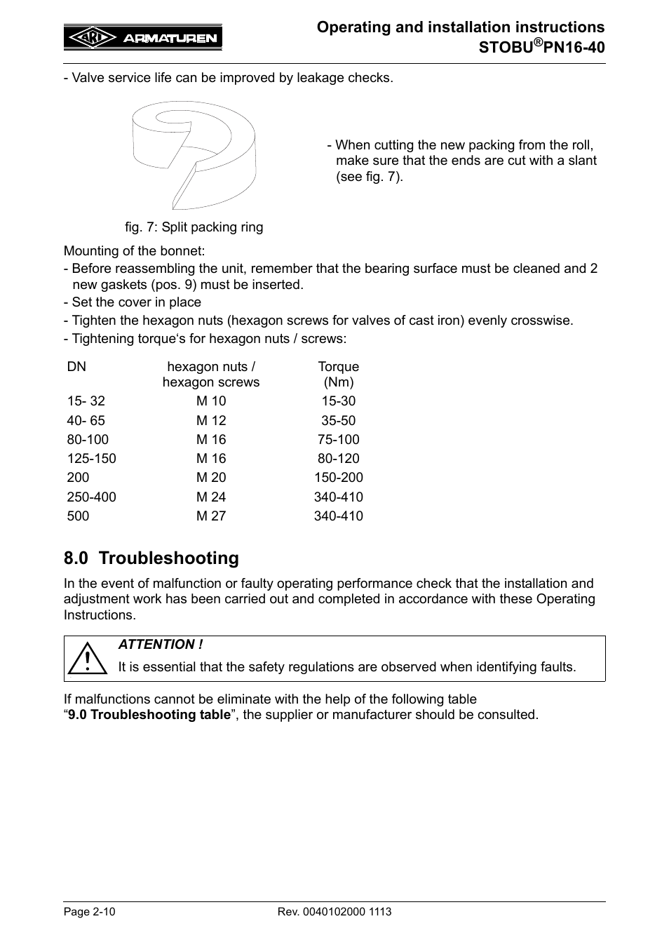 0 troubleshooting | ARI Armaturen STOBU PN 40 EN User Manual | Page 10 / 13