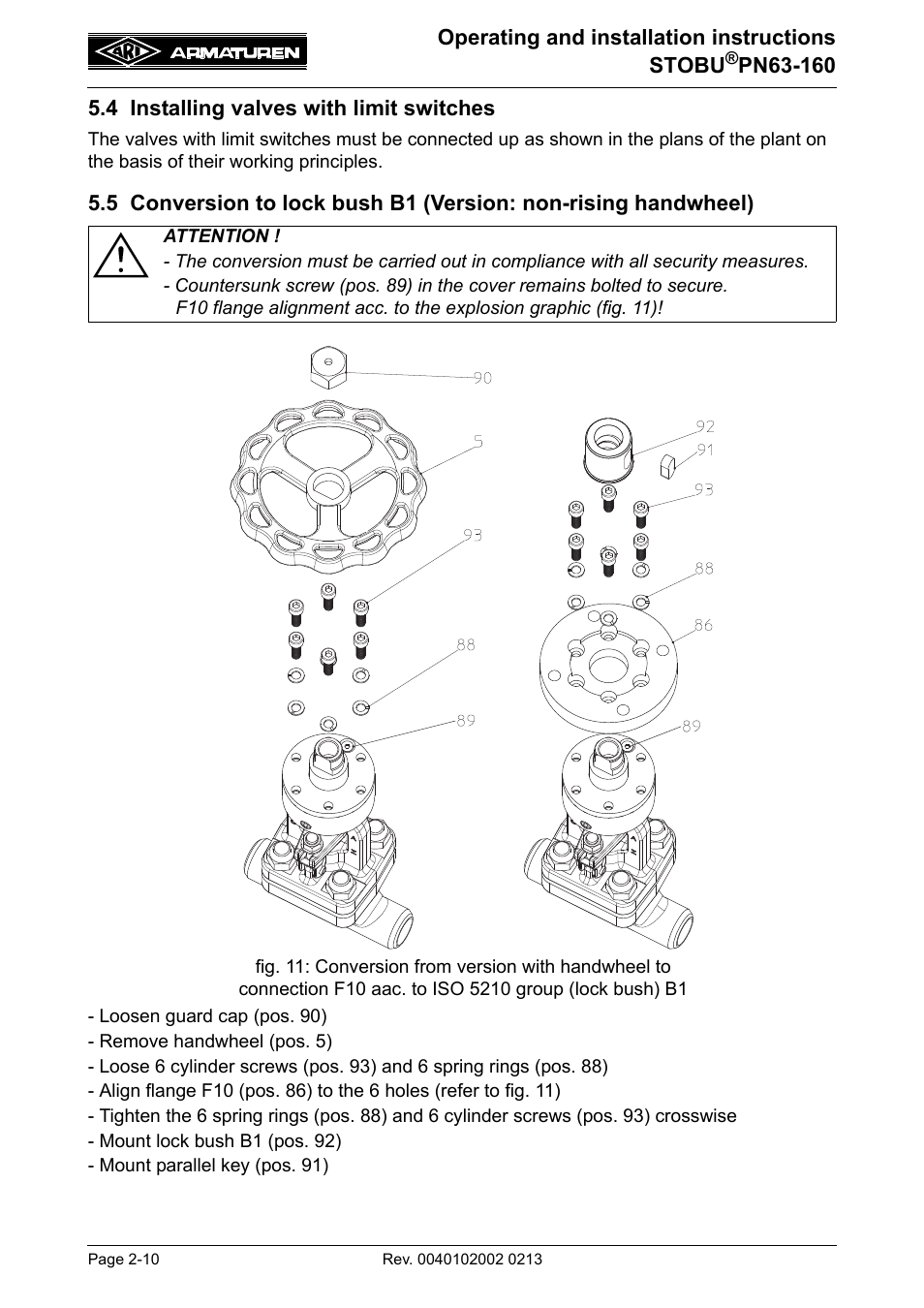 4 installing valves with limit switches | ARI Armaturen STOBU PN63-160 EN User Manual | Page 10 / 18