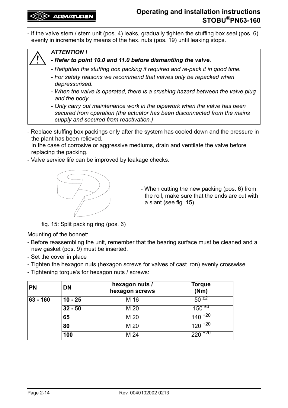 ARI Armaturen STOBU PN63-160 EN User Manual | Page 14 / 18