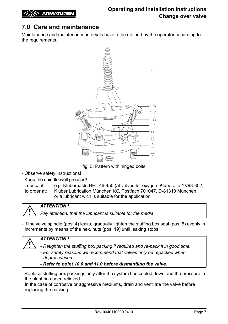 0 care and maintenance | ARI Armaturen Metallic sealing EN User Manual | Page 7 / 11
