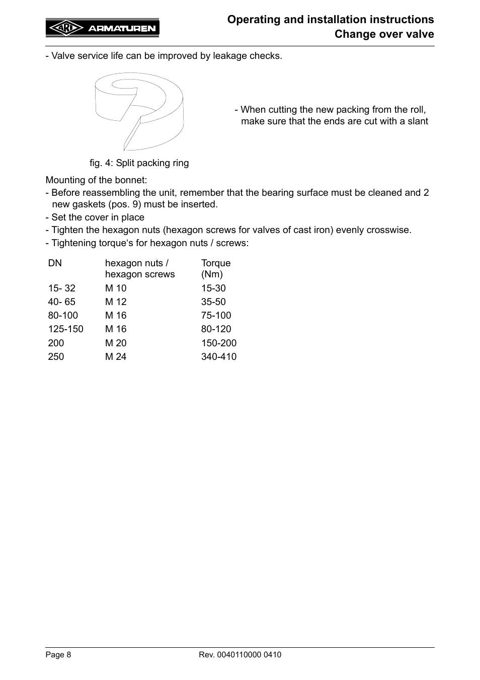 ARI Armaturen Metallic sealing EN User Manual | Page 8 / 11