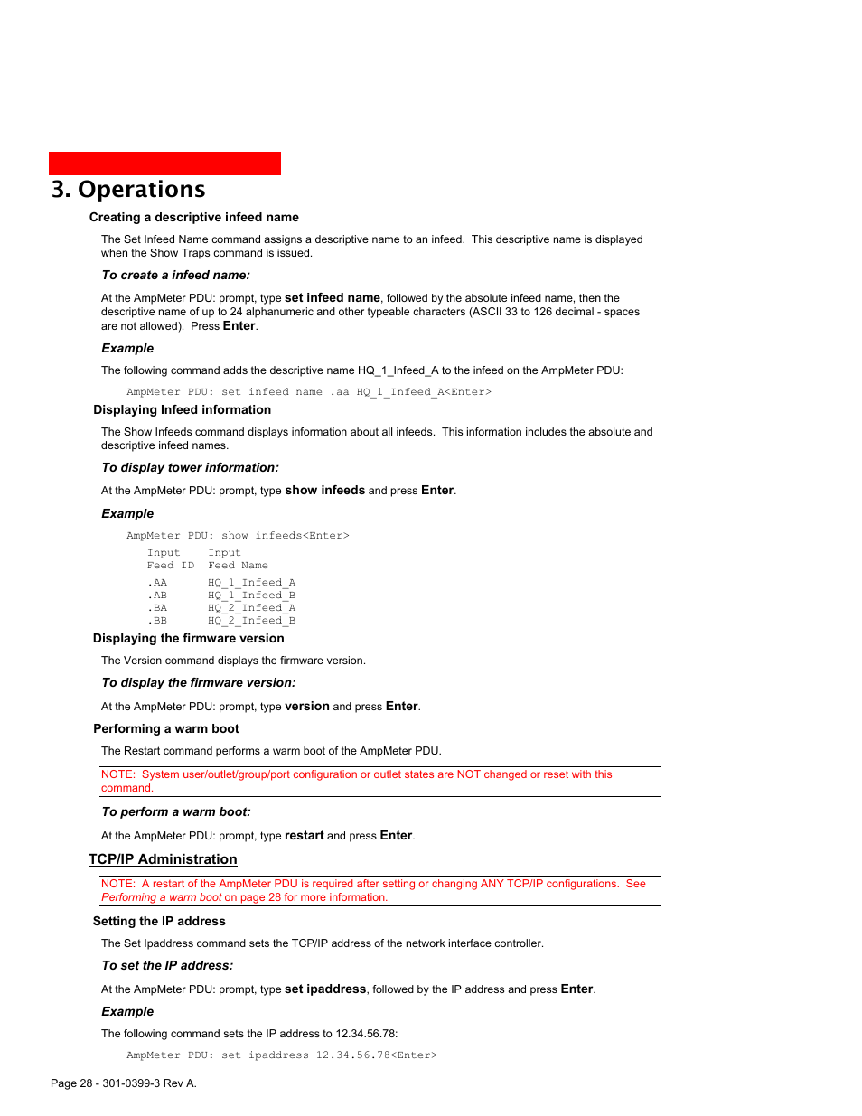 Tcp/ip administration, Operations | American Power Conversion AmpMeter PDU User Manual | Page 28 / 52