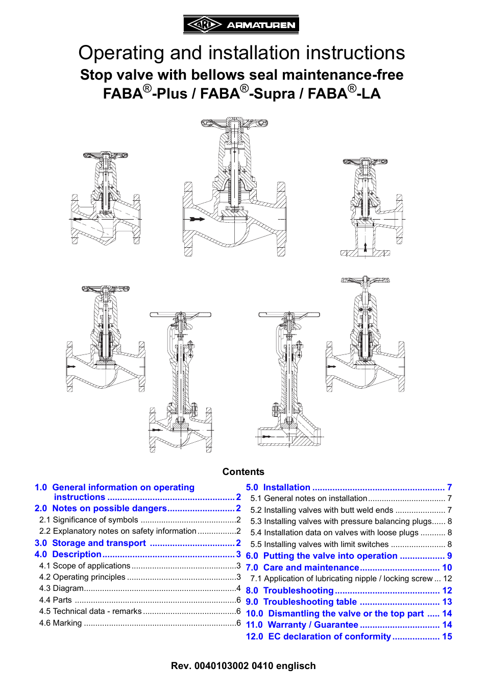 ARI Armaturen FABA-LA EN User Manual | 15 pages