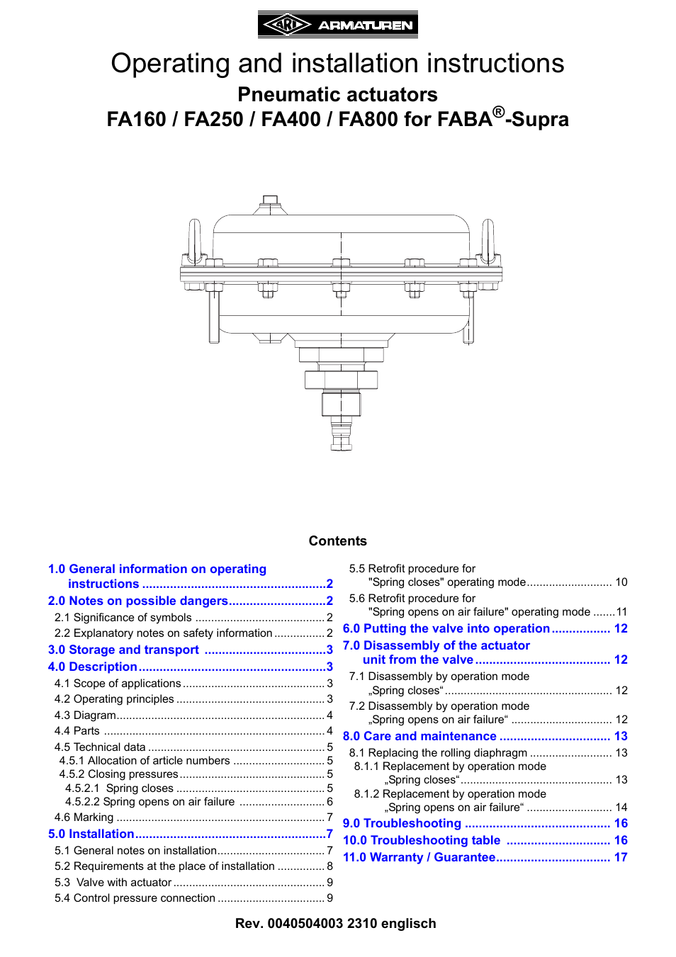 ARI Armaturen FA800 EN User Manual | 17 pages
