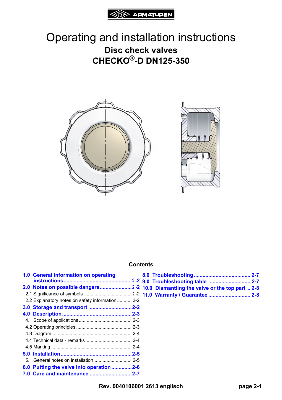 ARI Armaturen CHECKO-D DN 125-350 EN User Manual | 8 pages