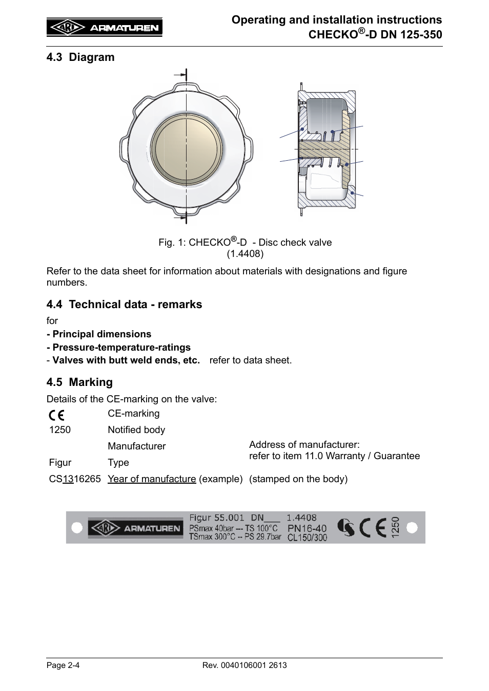 3 diagram, 4 technical data - remarks, 5 marking | ARI Armaturen CHECKO-D DN 125-350 EN User Manual | Page 4 / 8