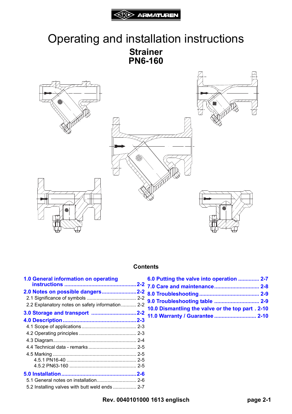 ARI Armaturen Strainer PN6-160 User Manual | 10 pages