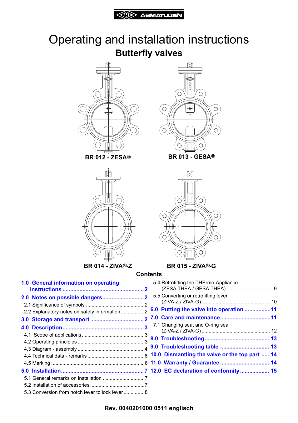 ARI Armaturen BR015-ZIVA-G EN User Manual | 15 pages