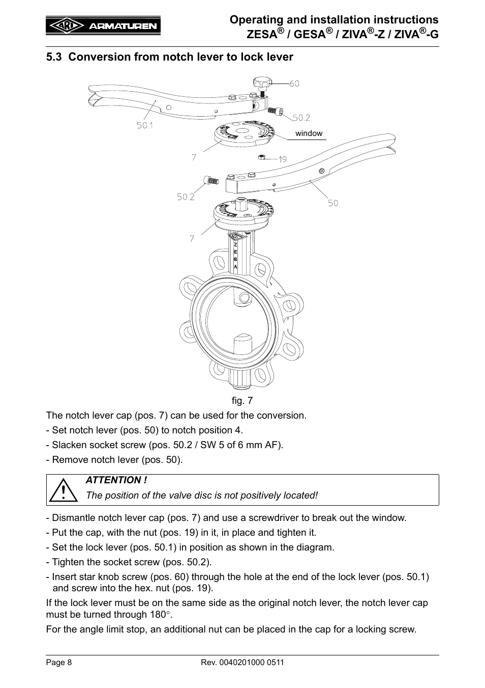 3 conversion from notch lever to lock lever | ARI Armaturen BR015-ZIVA-G EN User Manual | Page 8 / 15