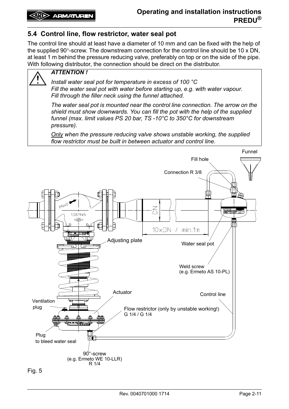 4 control line, flow restrictor, water seal pot, Operating and installation instructions predu | ARI Armaturen PREDU 700 EN User Manual | Page 11 / 17