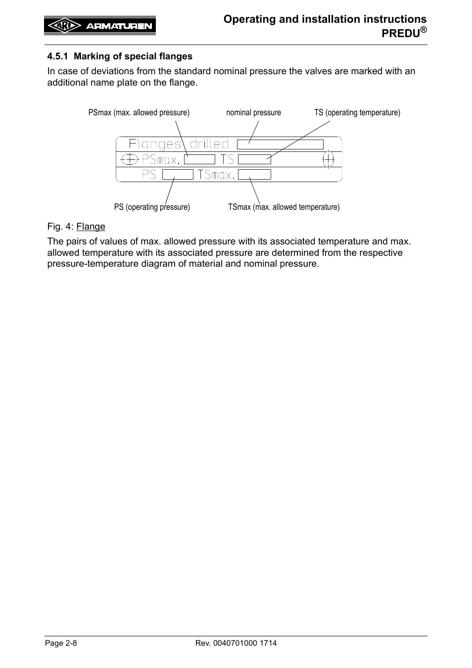 1 marking of special flanges, Operating and installation instructions predu | ARI Armaturen PREDU 700 EN User Manual | Page 8 / 17