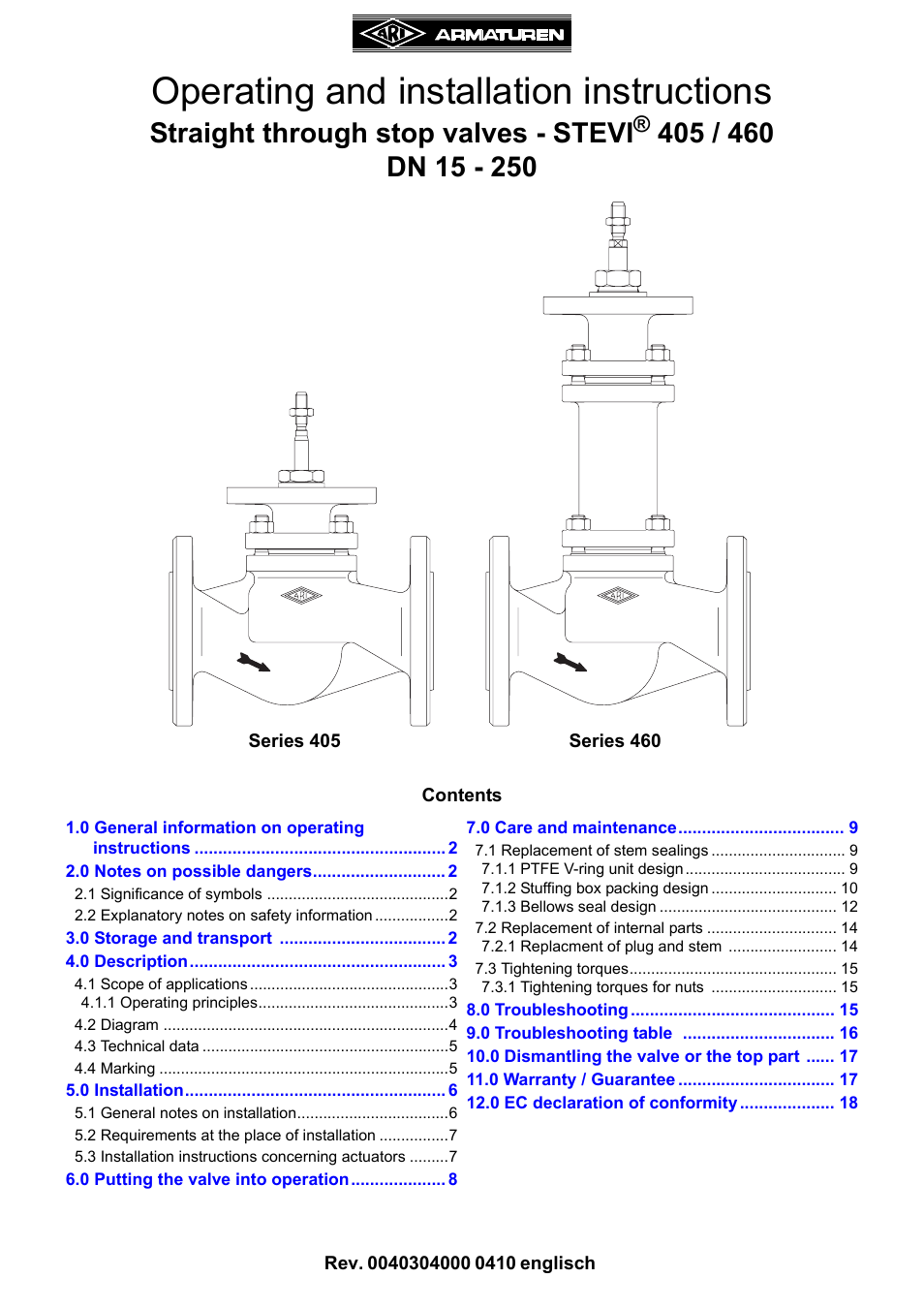 ARI Armaturen STEVI 460 DN 15-250 EN User Manual | 18 pages