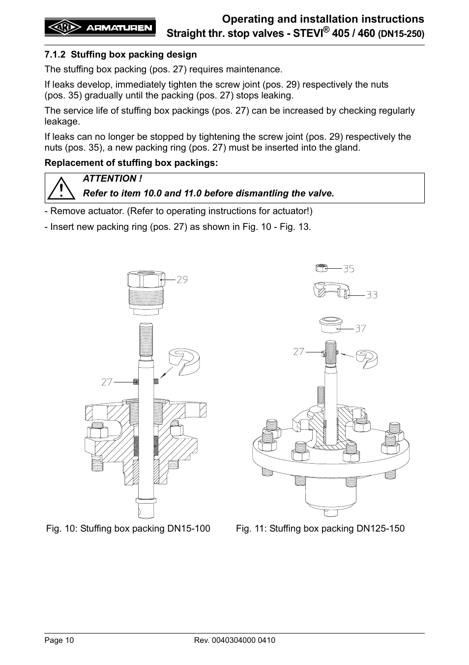 2 stuffing box packing design | ARI Armaturen STEVI 460 DN 15-250 EN User Manual | Page 10 / 18