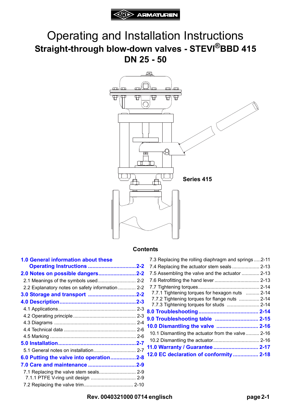 ARI Armaturen STEVI BBD 415 DN 25-50 EN User Manual | 18 pages