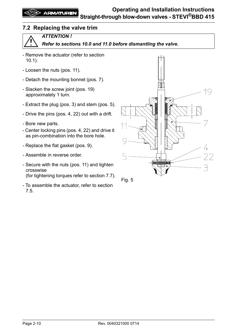 2 replacing the valve trim, 2 replacing the valve trim -10 | ARI Armaturen STEVI BBD 415 DN 25-50 EN User Manual | Page 10 / 18