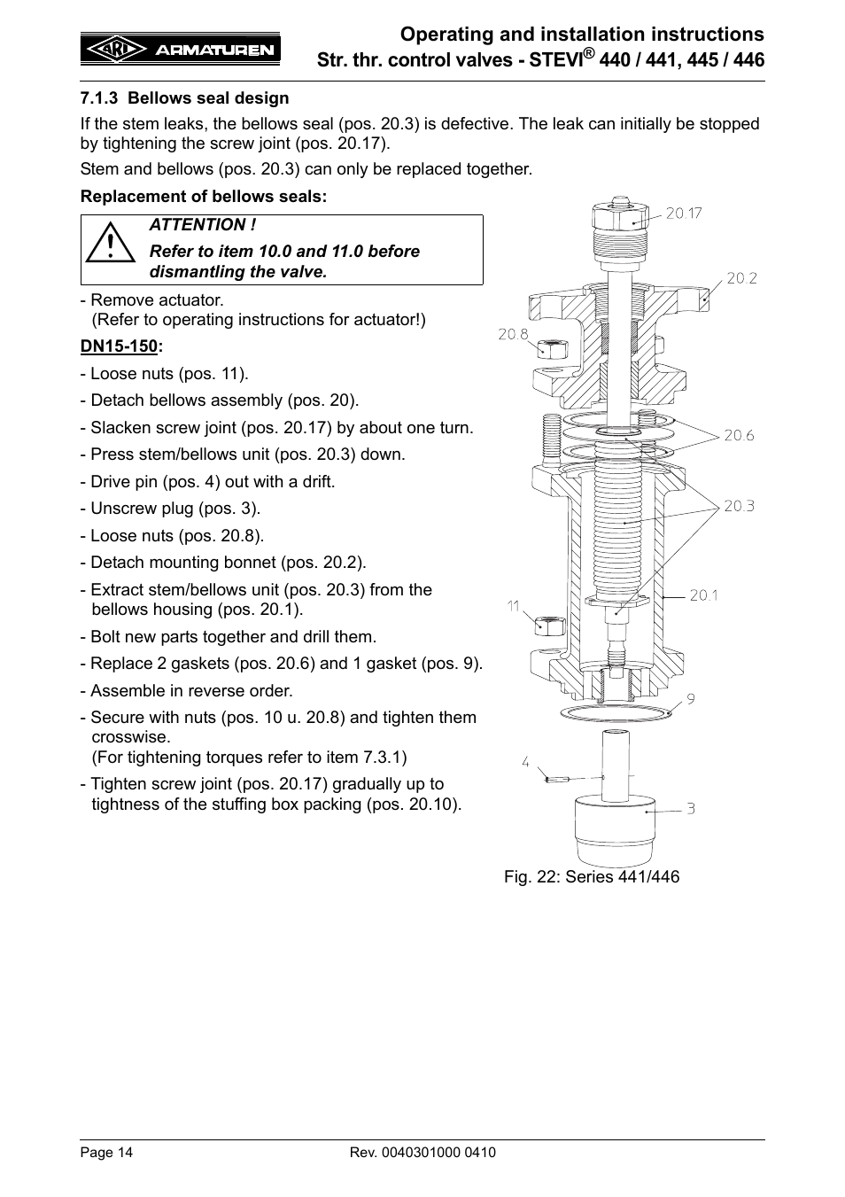 3 bellows seal design | ARI Armaturen STEVI 446 EN User Manual | Page 14 / 21