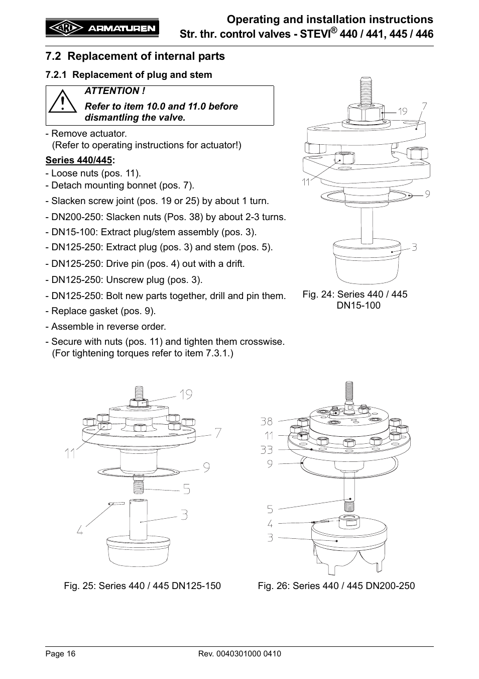 2 replacement of internal parts, 1 replacement of plug and stem | ARI Armaturen STEVI 446 EN User Manual | Page 16 / 21