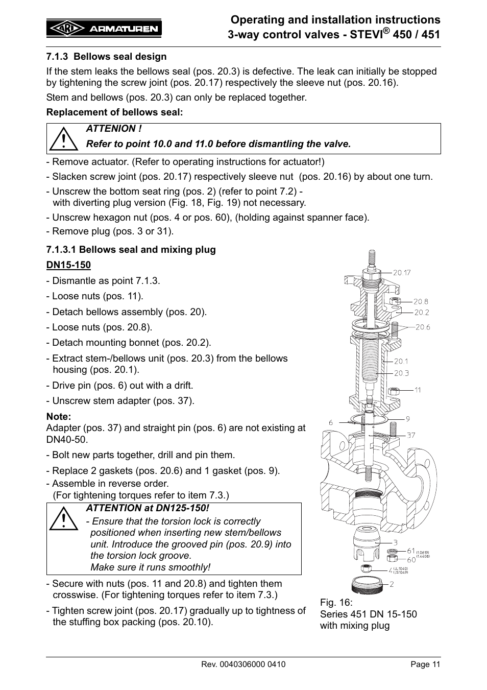 3 bellows seal design, 1 bellows seal and mixing plug | ARI Armaturen STEVI 451 EN User Manual | Page 11 / 22