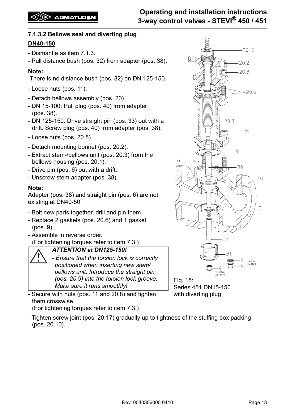 2 bellows seal and diverting plug | ARI Armaturen STEVI 451 EN User Manual | Page 13 / 22