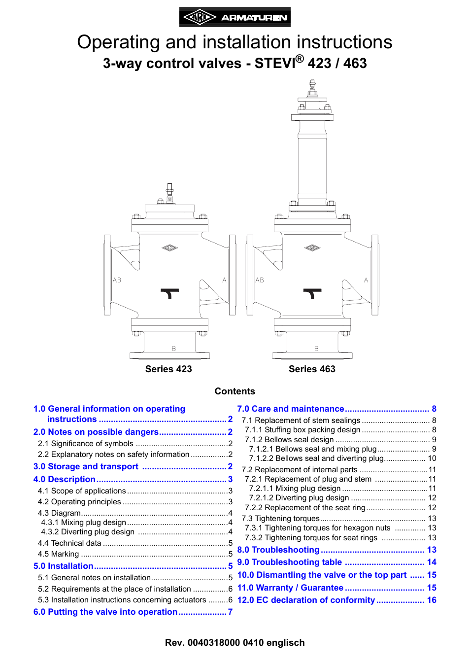 ARI Armaturen STEVI 463 EN User Manual | 16 pages