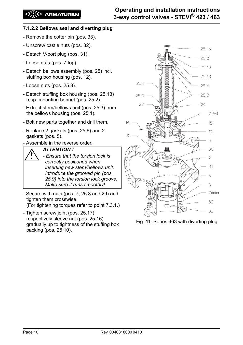 2 bellows seal and diverting plug | ARI Armaturen STEVI 463 EN User Manual | Page 10 / 16