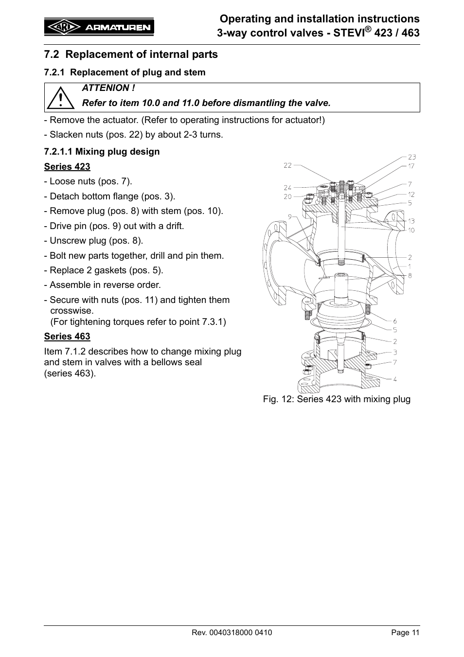 2 replacement of internal parts, 1 replacement of plug and stem, 1 mixing plug design | ARI Armaturen STEVI 463 EN User Manual | Page 11 / 16