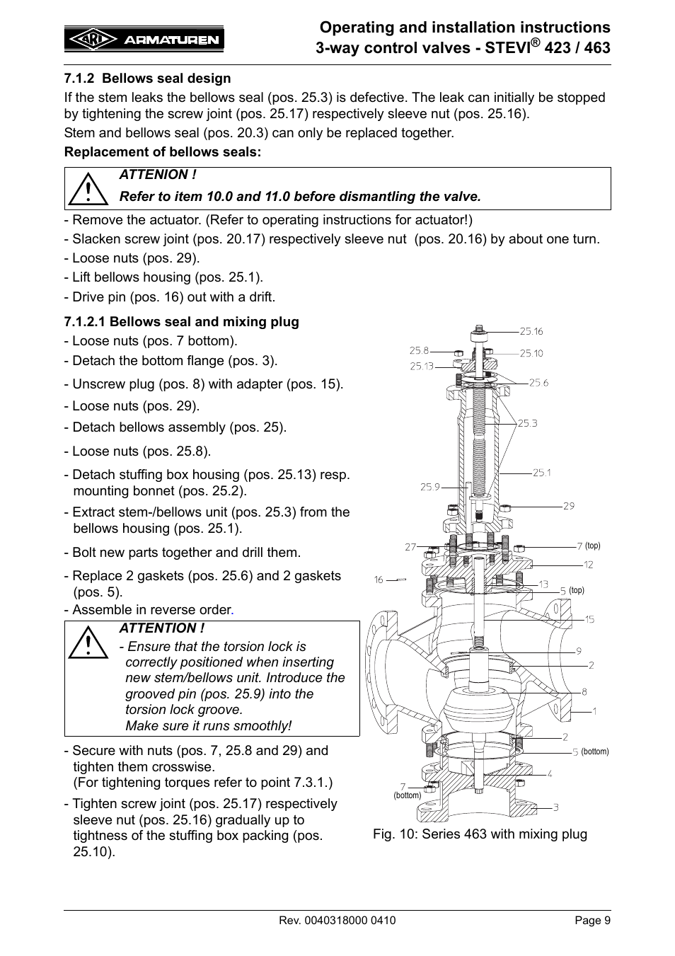 2 bellows seal design, 1 bellows seal and mixing plug | ARI Armaturen STEVI 463 EN User Manual | Page 9 / 16