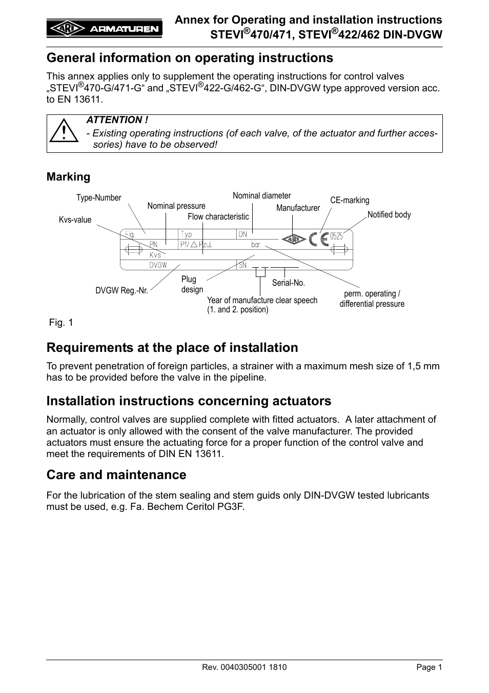 ARI Armaturen STEVI 462 DIN-DVGW EN User Manual | 1 page