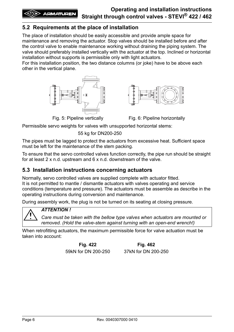 2 requirements at the place of installation, 3 installation instructions concerning actuators | ARI Armaturen STEVI 462 EN User Manual | Page 6 / 16