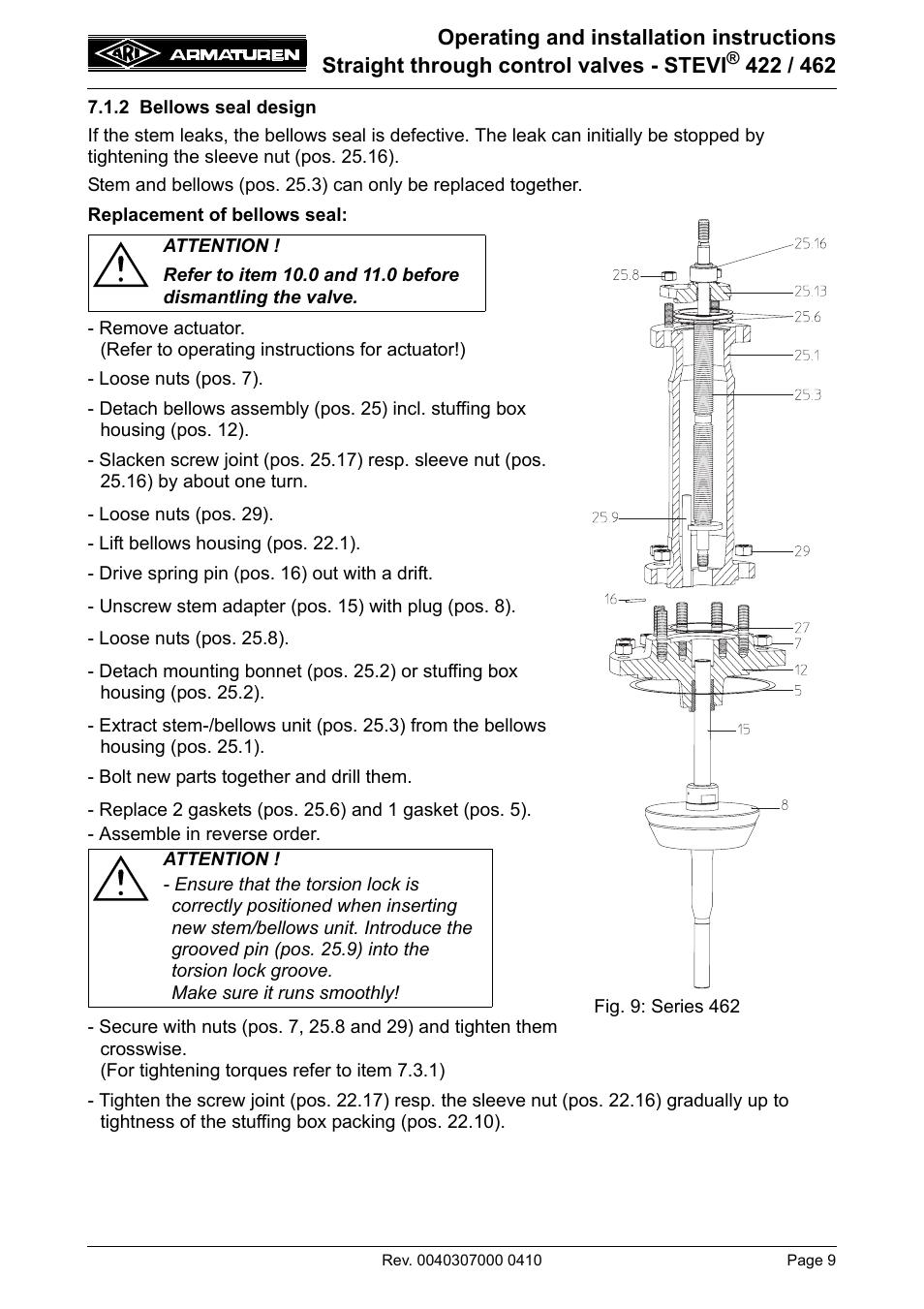 2 bellows seal design | ARI Armaturen STEVI 462 EN User Manual | Page 9 / 16