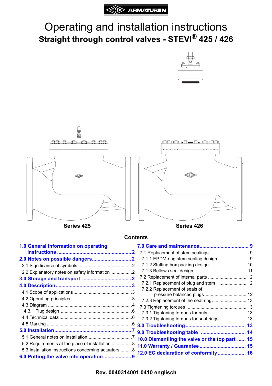 ARI Armaturen STEVI 426 EN User Manual | 16 pages