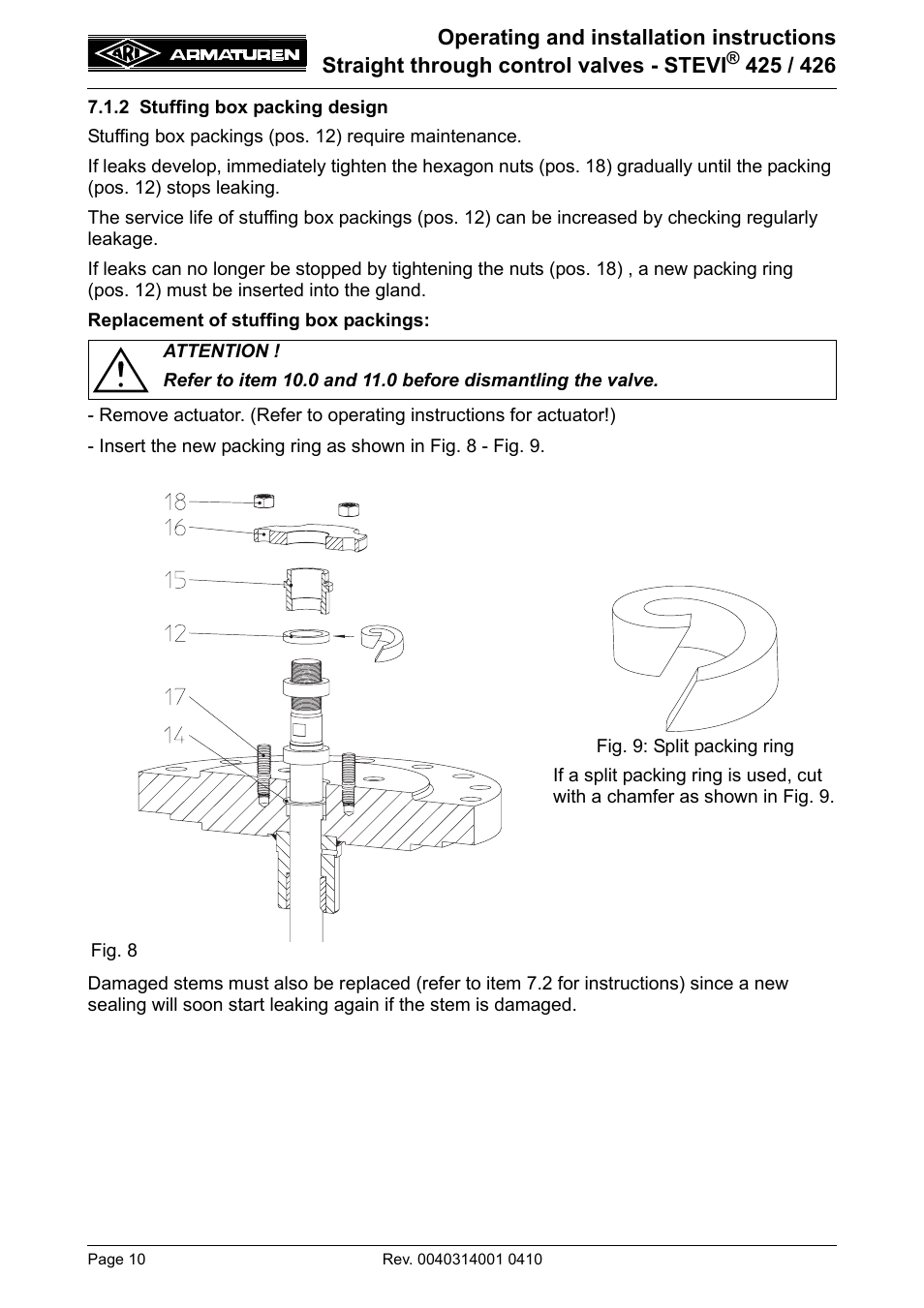 2 stuffing box packing design | ARI Armaturen STEVI 426 EN User Manual | Page 10 / 16