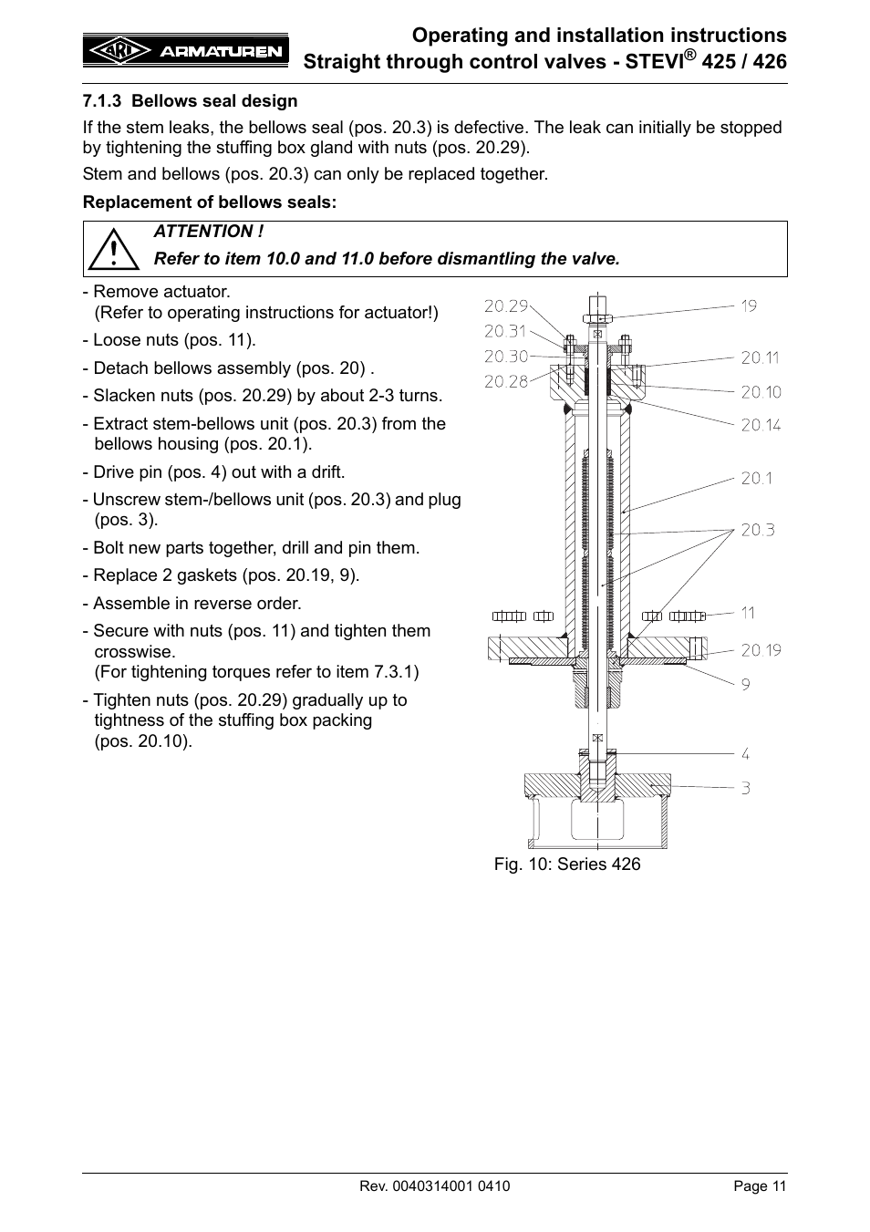 3 bellows seal design | ARI Armaturen STEVI 426 EN User Manual | Page 11 / 16