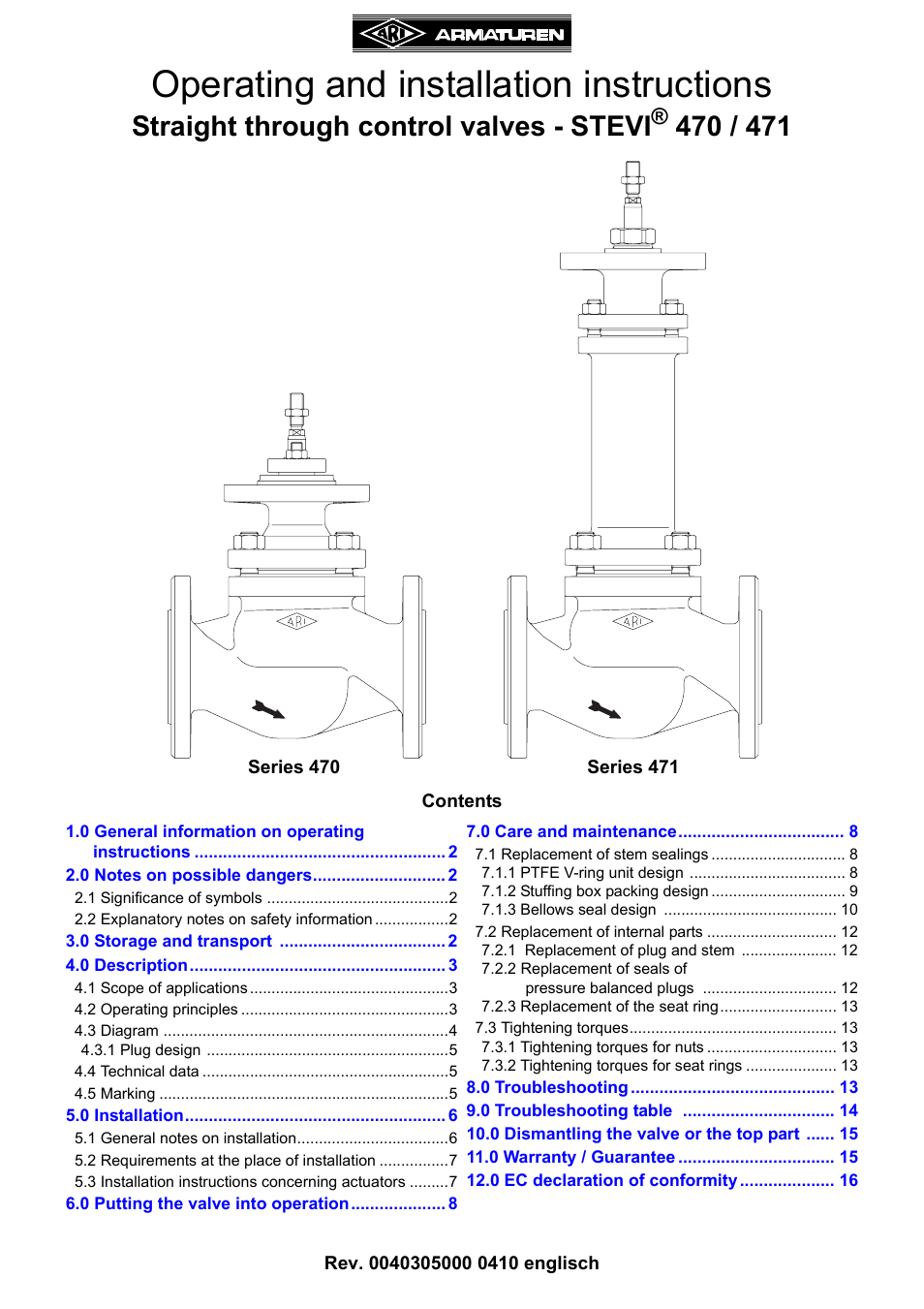 ARI Armaturen STEVI 471 EN User Manual | 16 pages