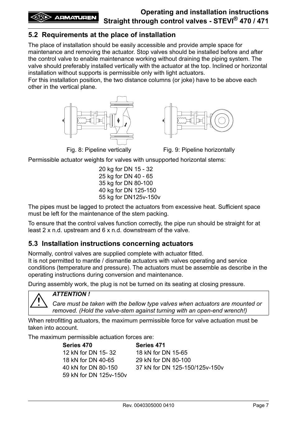 2 requirements at the place of installation, 3 installation instructions concerning actuators | ARI Armaturen STEVI 471 EN User Manual | Page 7 / 16