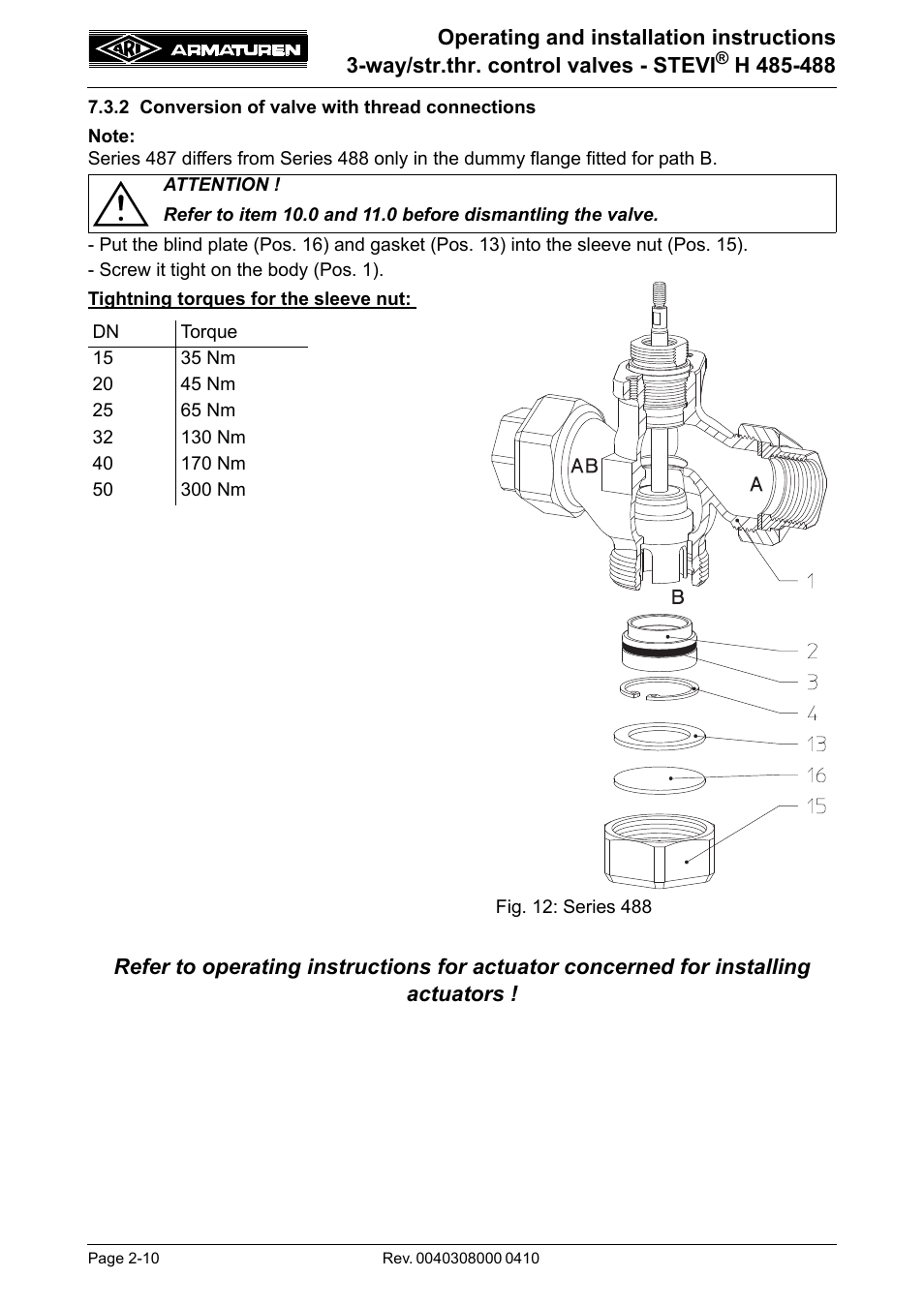 2 conversion of valve with thread connections, 2 conversion of valve with thread connections 2-10 | ARI Armaturen STEVI H 488 EN User Manual | Page 10 / 14