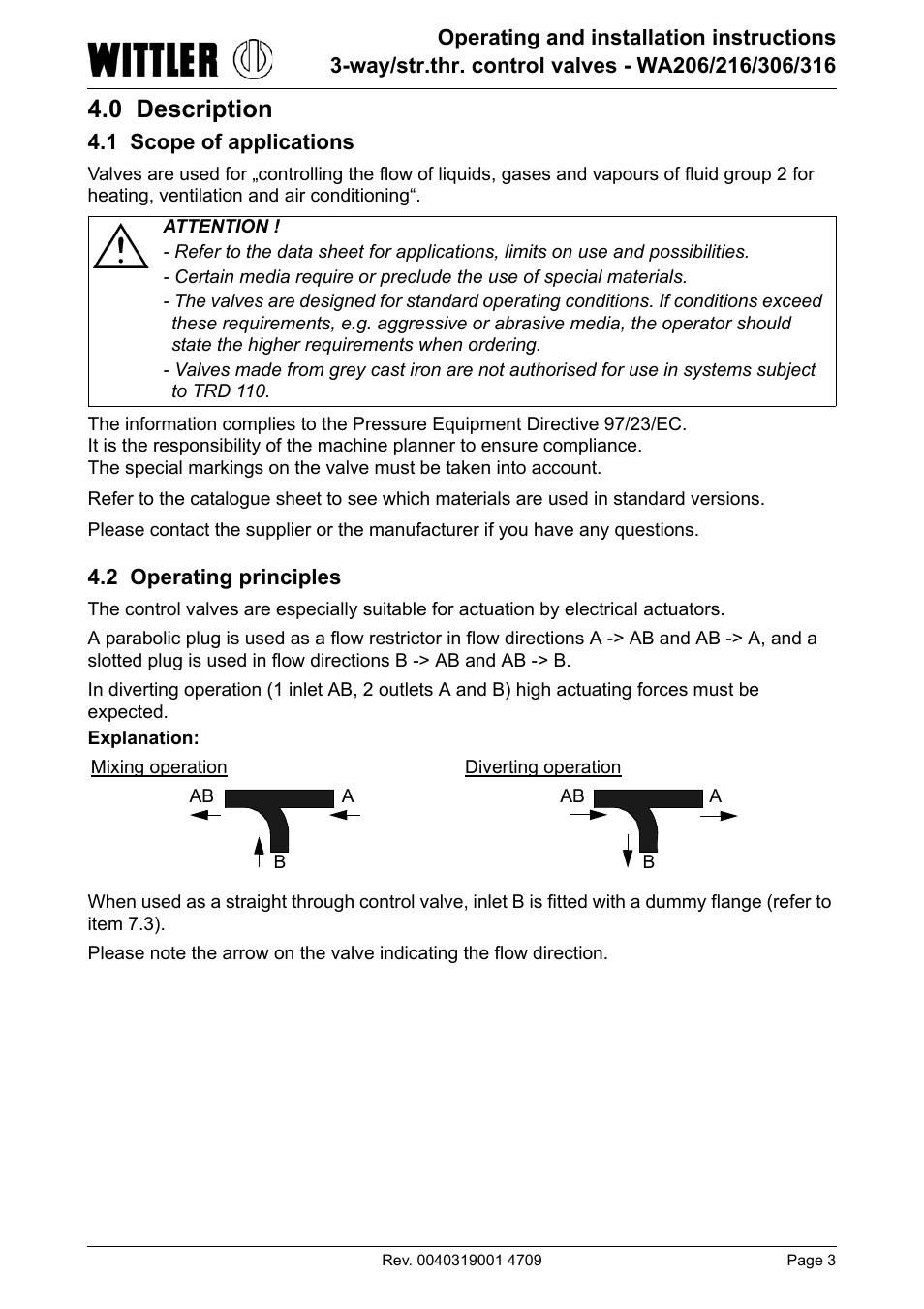 0 description, 1 scope of applications, 2 operating principles | 1 scope of applications 4.2 operating principles | ARI Armaturen WA 206R EN User Manual | Page 3 / 14