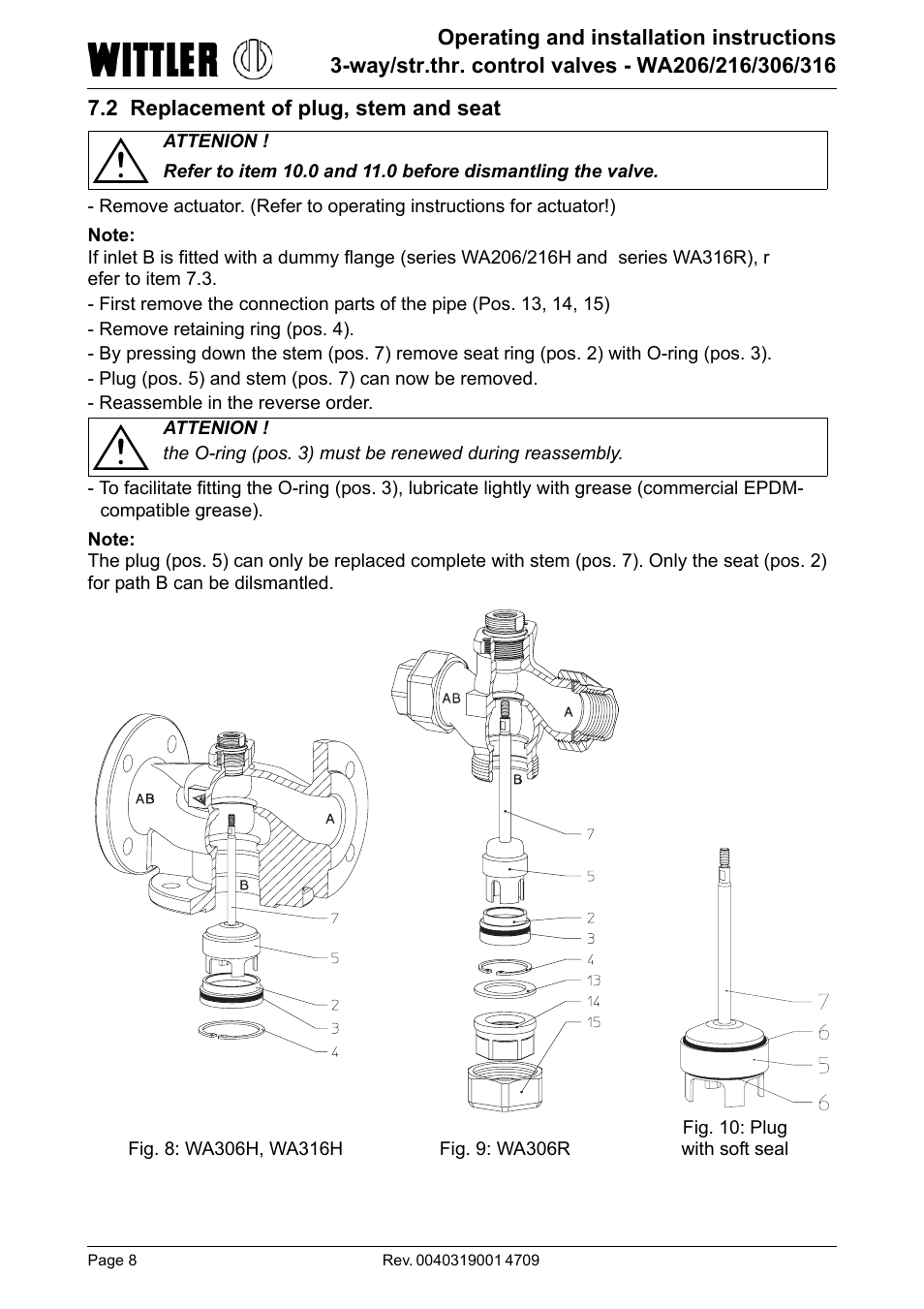 2 replacement of plug, stem and seat | ARI Armaturen WA 206R EN User Manual | Page 8 / 14