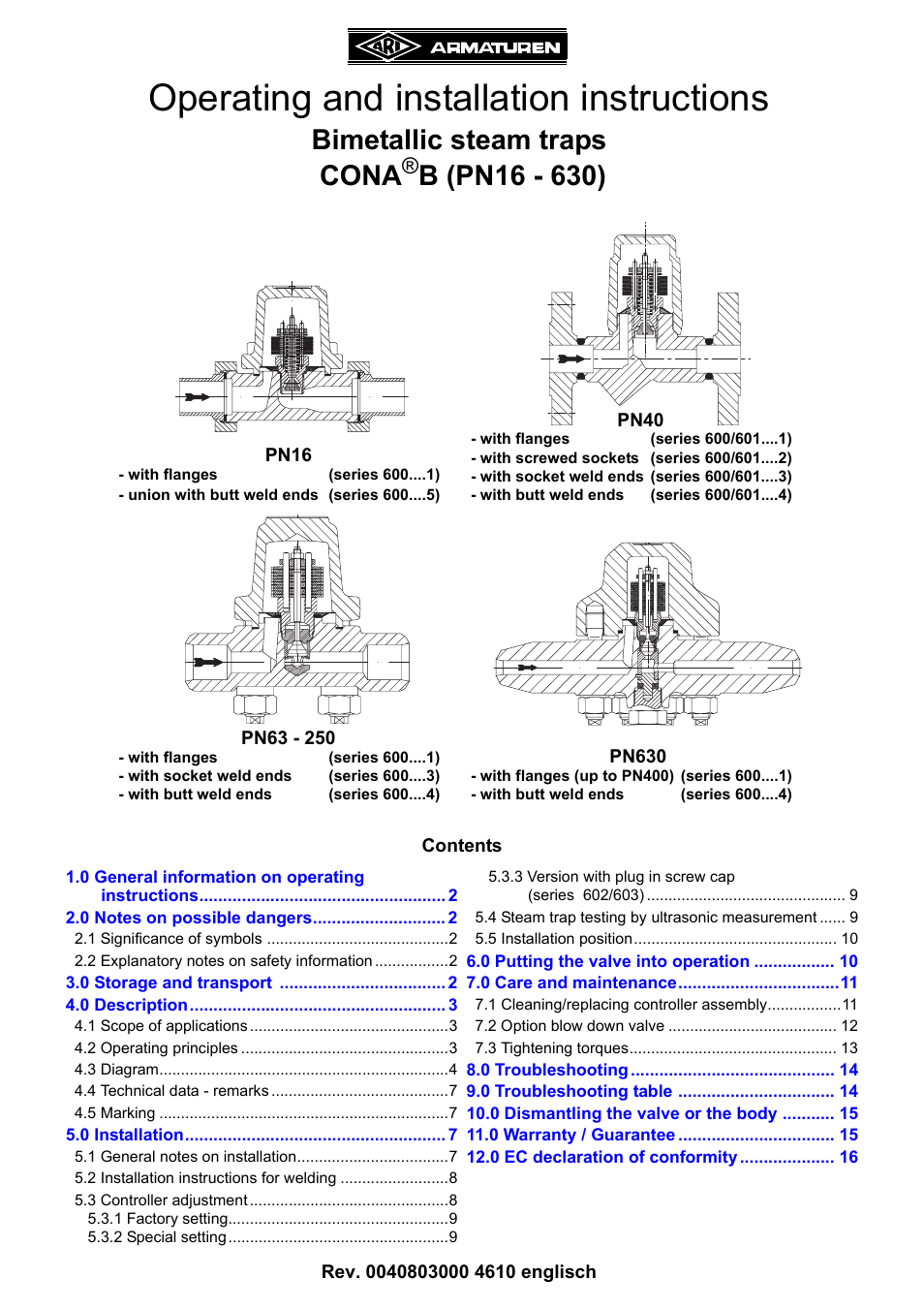 ARI Armaturen CONA B PN630 EN User Manual | 15 pages