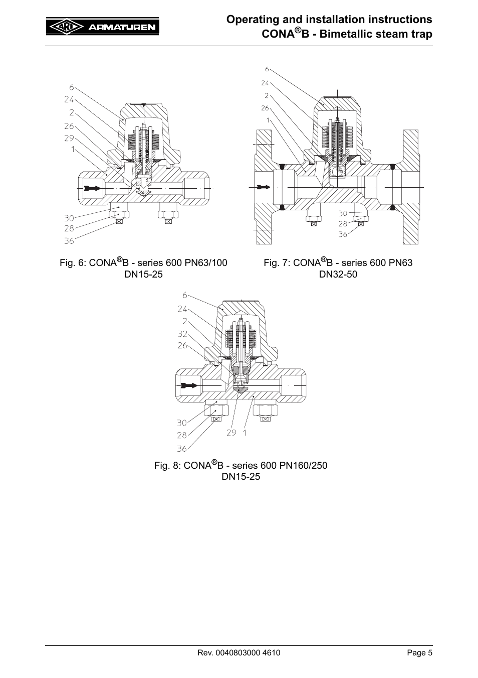 Operating and installation instructions cona, B - bimetallic steam trap | ARI Armaturen CONA B PN630 EN User Manual | Page 5 / 15