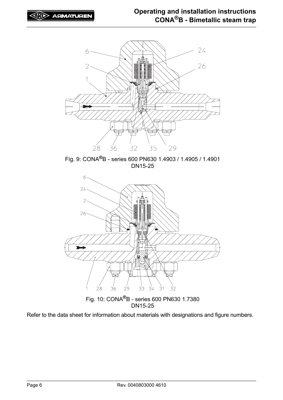 Operating and installation instructions cona, B - bimetallic steam trap | ARI Armaturen CONA B PN630 EN User Manual | Page 6 / 15