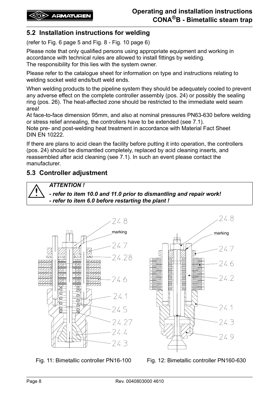 2 installation instructions for welding, 3 controller adjustment | ARI Armaturen CONA B PN630 EN User Manual | Page 8 / 15