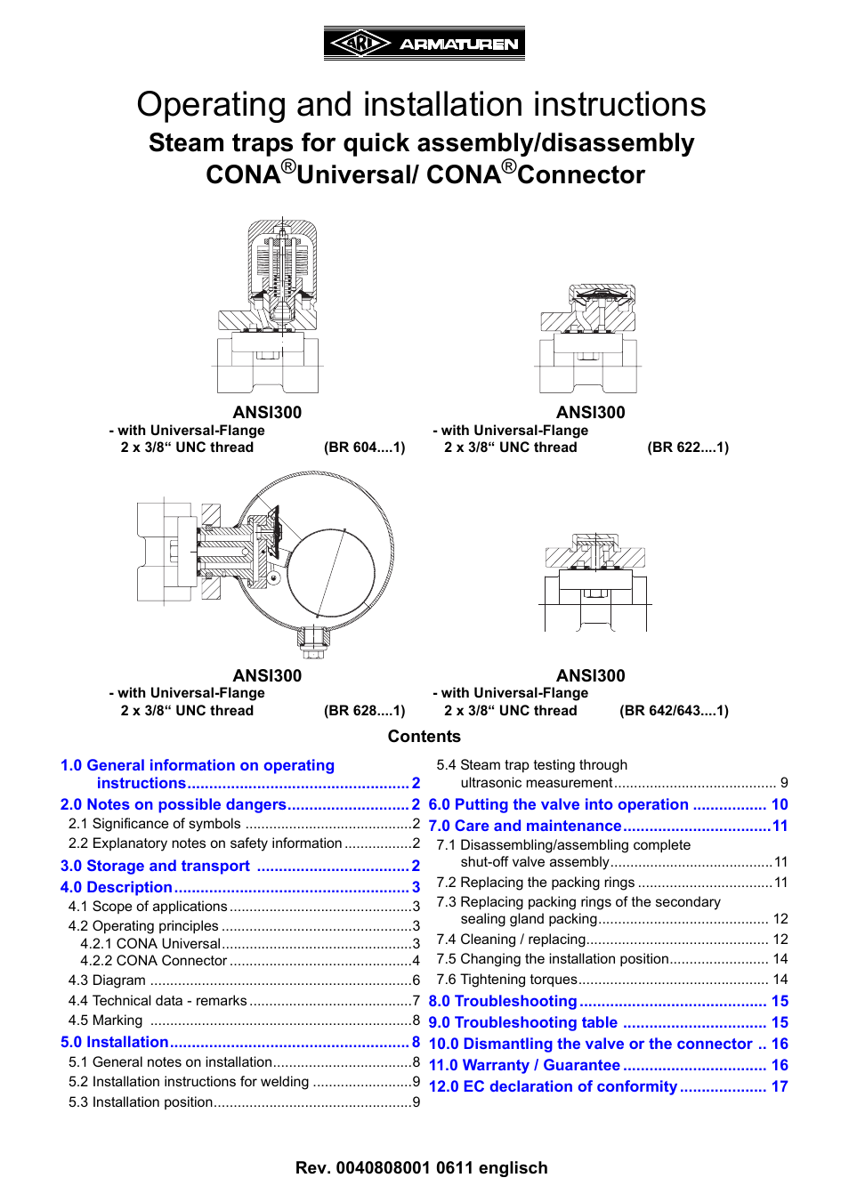 ARI Armaturen CONA Universal ANSI 300 EN User Manual | 17 pages