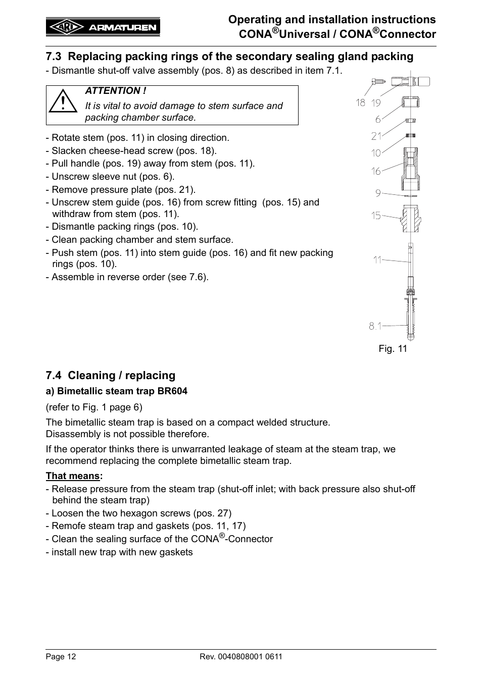 4 cleaning / replacing | ARI Armaturen CONA Universal ANSI 300 EN User Manual | Page 12 / 17
