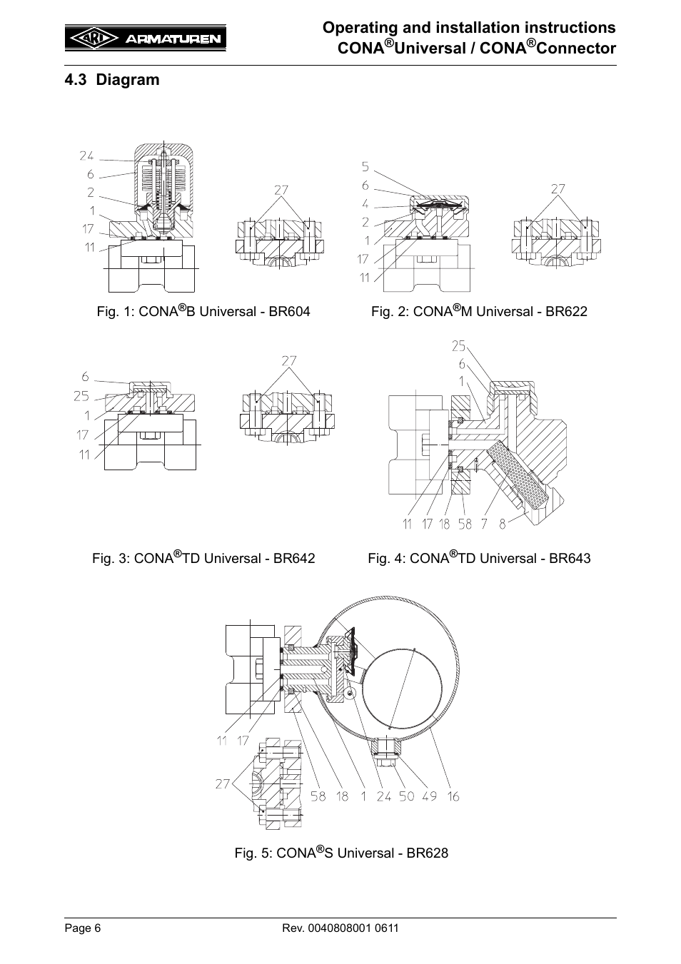 3 diagram, Operating and installation instructions cona, Universal / cona | Connector 4.3 diagram | ARI Armaturen CONA Universal ANSI 300 EN User Manual | Page 6 / 17