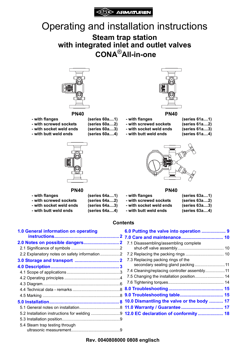 ARI Armaturen CONA all-in-one PN40 EN User Manual | 18 pages