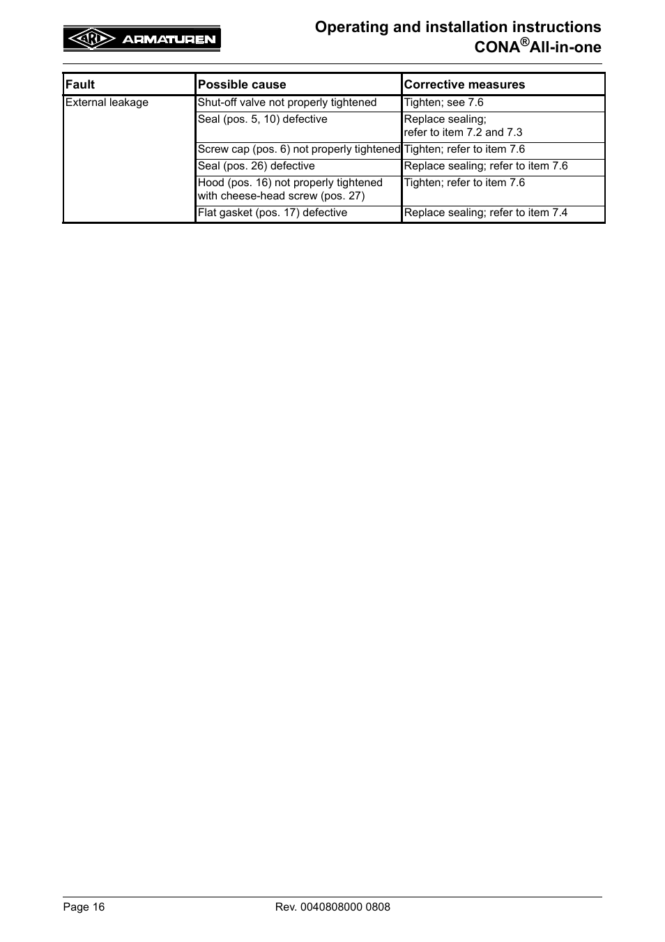 Operating and installation instructions cona, All-in-one | ARI Armaturen CONA all-in-one PN40 EN User Manual | Page 16 / 18