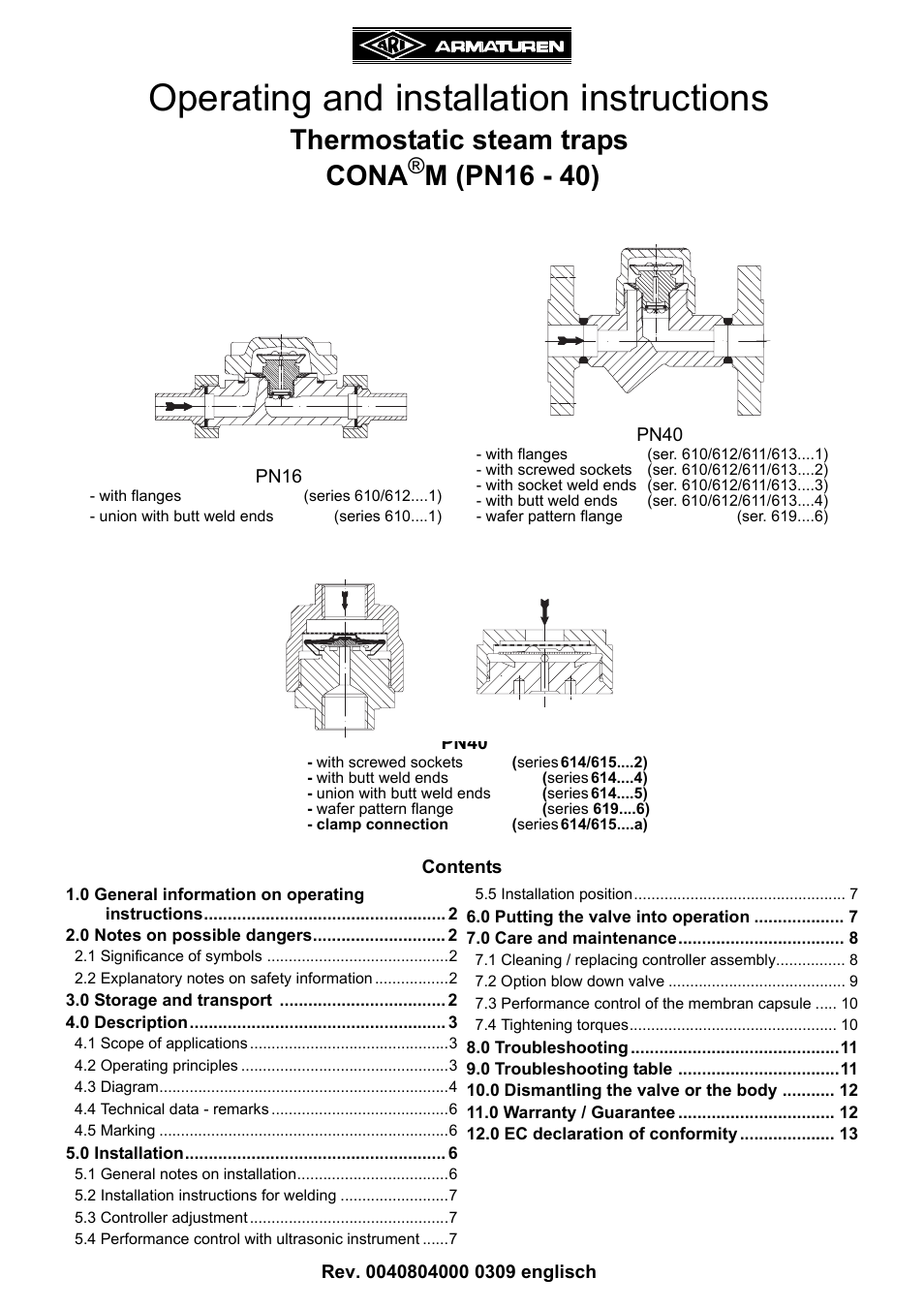 ARI Armaturen CONA M PN40 EN User Manual | 13 pages