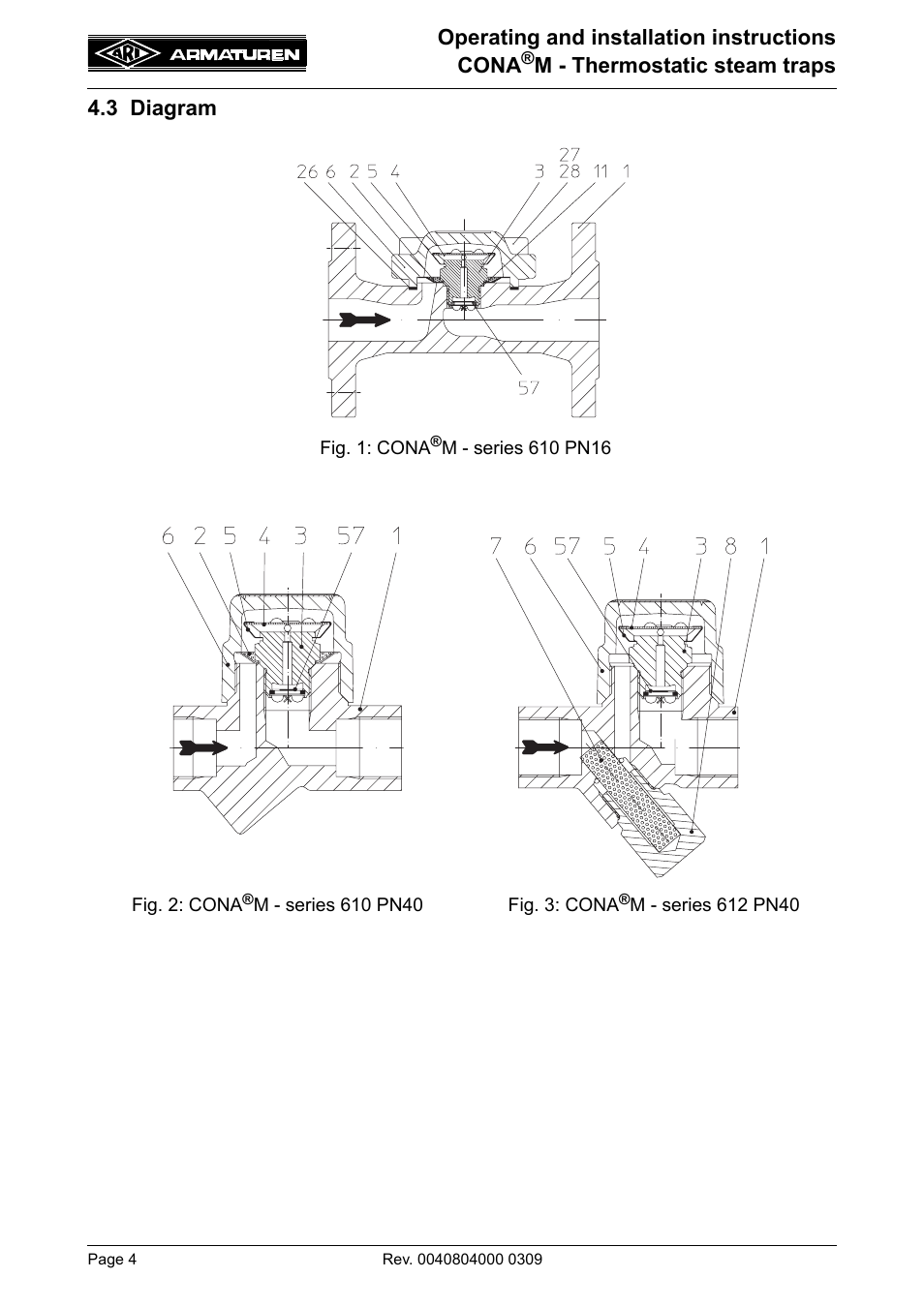 3 diagram, Operating and installation instructions cona, M - thermostatic steam traps 4.3 diagram | ARI Armaturen CONA M PN40 EN User Manual | Page 4 / 13